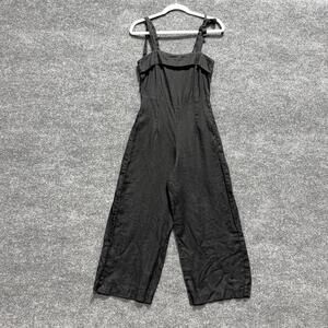 Fifteen Twenty Jumpsuit Womens 4 Black Linen Wide Leg Square Neck Tie Strap